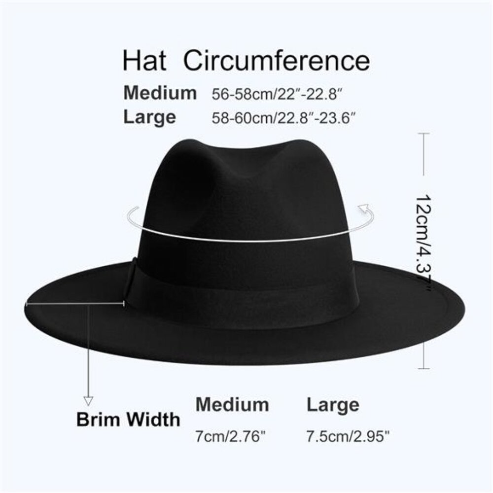 Wide Brim Fedora Hats for Women & Men Classic Dress Panama Hat Adjustable Felt - Picture 2 of 6